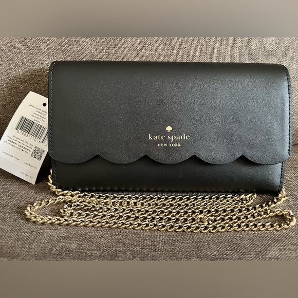 ♠️NWT Kate Spade Gemma Scalloped Smooth Leather Gemma Crossbody Bag, Color Black - Picture 4 of 11